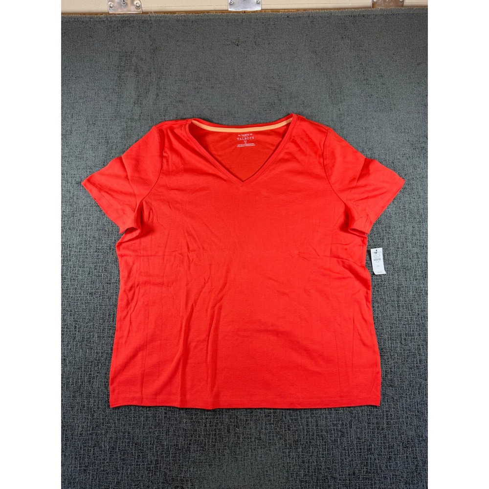 Talbots Womens 2X Plus Red Pima Cotton V-Neck Short Sleeve Tee NWT 55222068